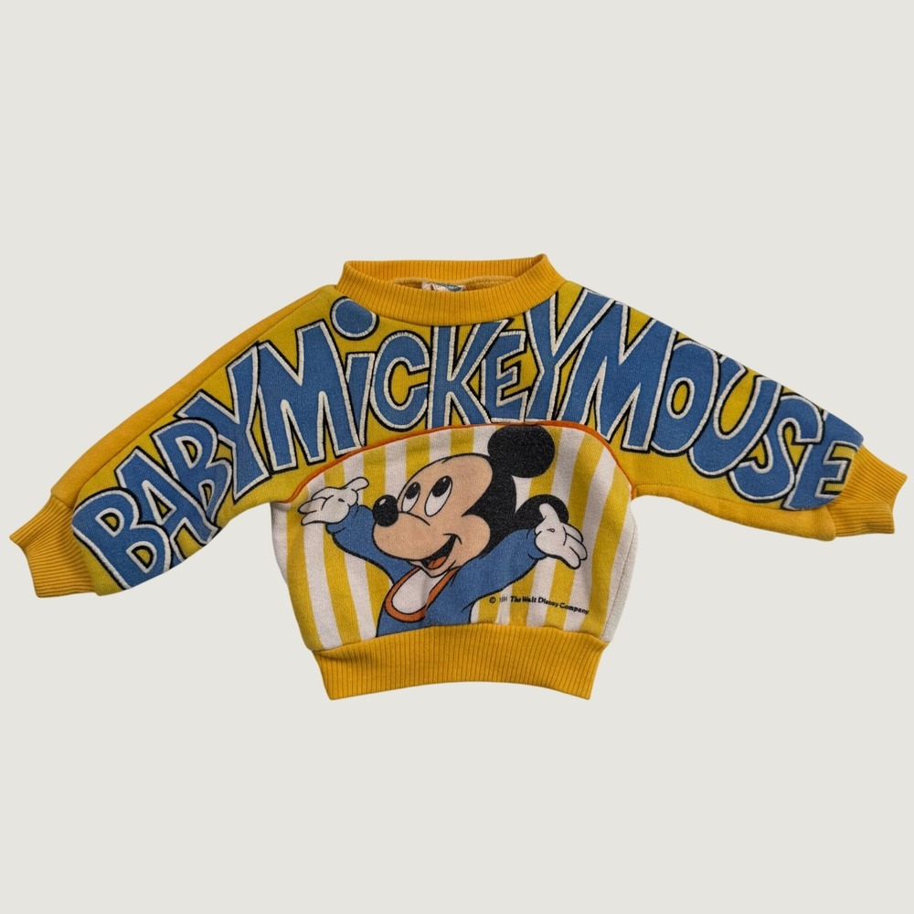 Vintage 1984 Disney Babies Mickey Mouse Sweatshirt Yellow Striped newborn-6mo